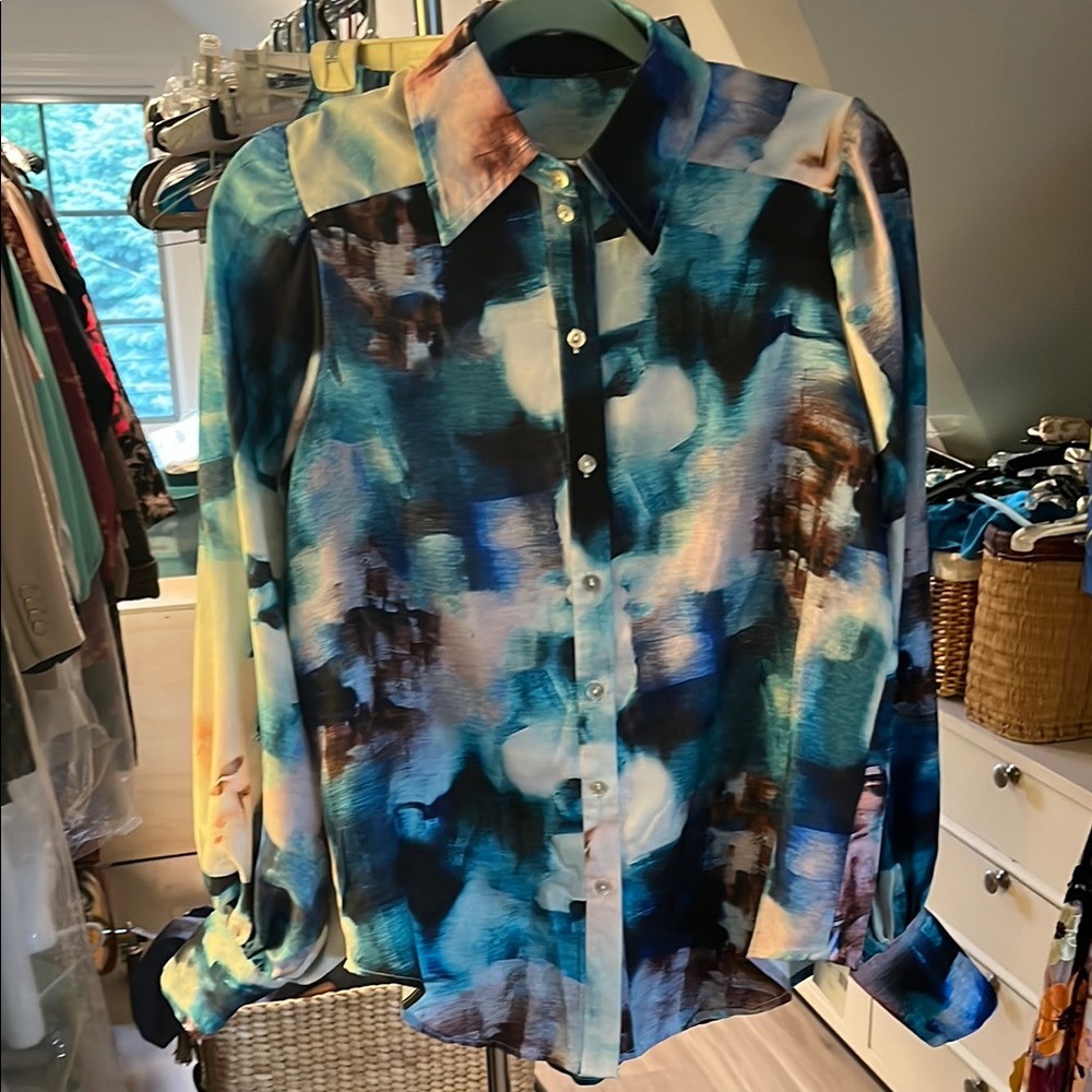 Abstract Blue Button Down Shirt